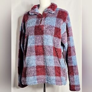 Eddie Bauer Plaid Sherpa Pull Over Half Zip